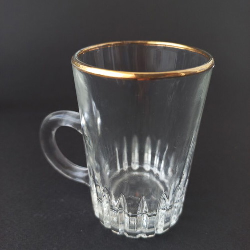 Set of 5 vintage shot glasses like new, glass with gold detail