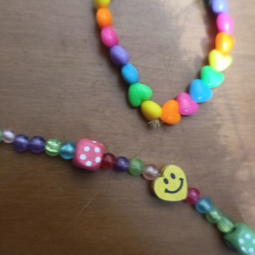 Children's jewelry set used, necklace and bracelet with hearts, multicolor
