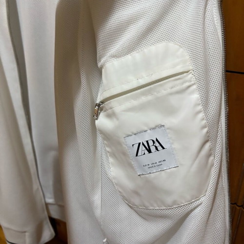 Zara white bomber style college jacket, medium