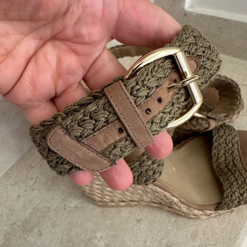Stuart Weitzman Πέδιλα Πλατφόρμες Khaki Crochet Alex με δέσιμο στον αστράγαλο σαν καινούργιο