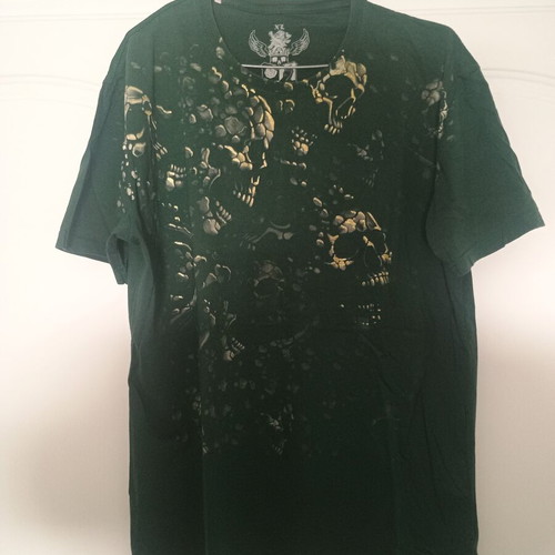 T-shirt green with embroidered golden skulls refurbished, XL size