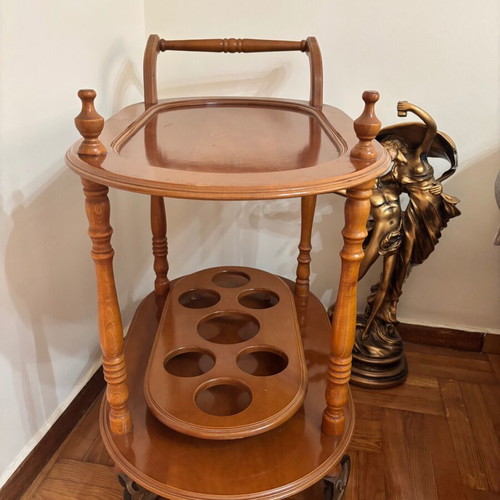 Wooden bar trolley used with wheels, vintage design