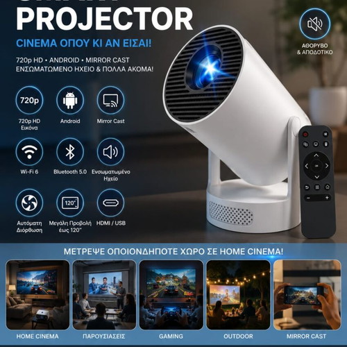 Home Cinema Mini Projector with 720p HD and Android Smart Features