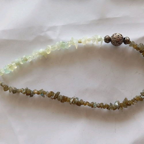 Handmade necklace new with green stones and silver details