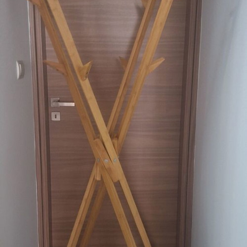 WENKO Mikado Bamboo clothes rack used, foldable with 8 hooks