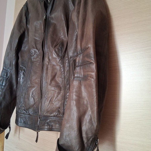 Theory leather jacket brown-olive color with broken zipper