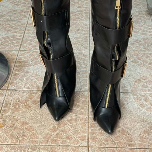 Women's boots new black leather size 37 with 10cm heel