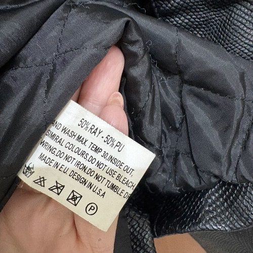 Faux leather women's jacket used, size S, black, quilted lining