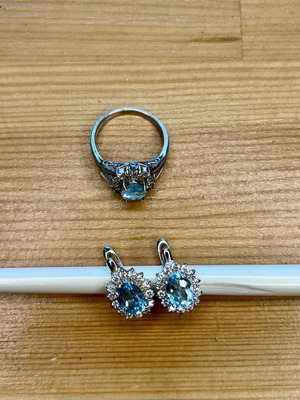 Silver earrings and ring set with stones like new, turquoise and silver
