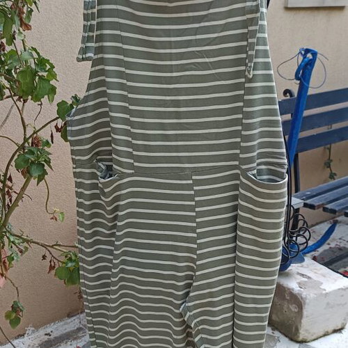 Striped Cotton Jumpsuit one size new with front pockets and adjustable straps