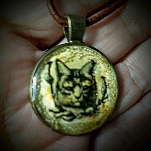 Cat pendant new, brass and epoxy resin jewelry