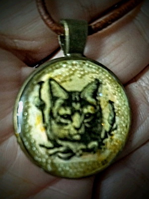 Cat pendant new, brass and epoxy resin jewelry