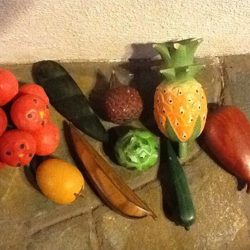 Wooden handmade fruits used with handmade wicker fruit basket