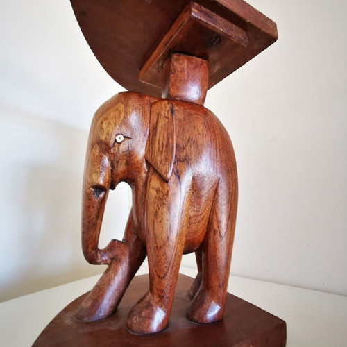 Handmade wooden carved elephant figurines set of 2 like new