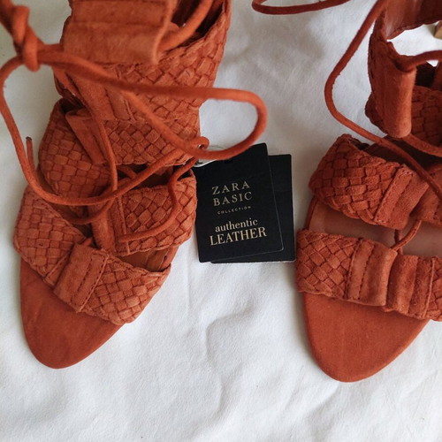 Zara brown suede leather lace-up heeled sandals new, size 40