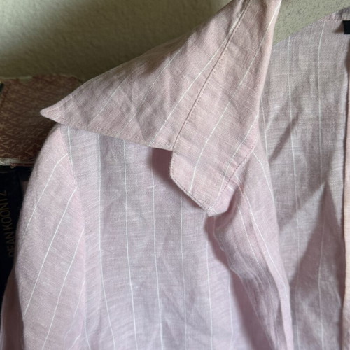 Linen striped shirt, white and pink