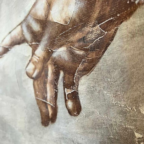 Hand-painted The Creation of Adam painting used with artist signature 63x74