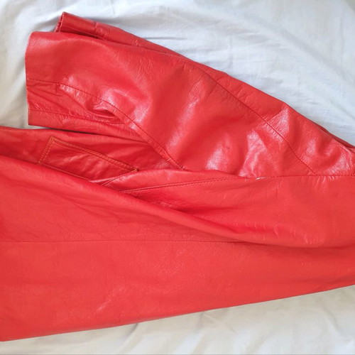 Leather coat used, Greek made, red, size M