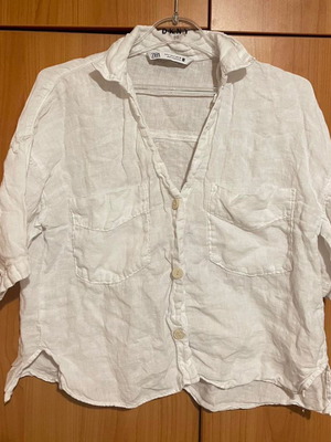 Zara πουκάμισο άσπρο λινό αφόρετο, μέγεθος small