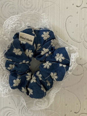 Handmade hair scrunchie romantic retro large size