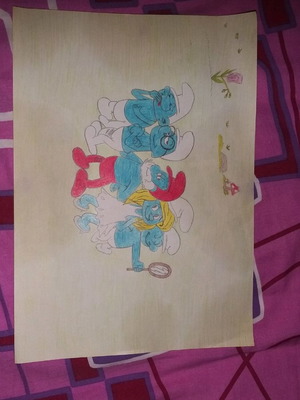 Smurfs drawing on A4 paper new