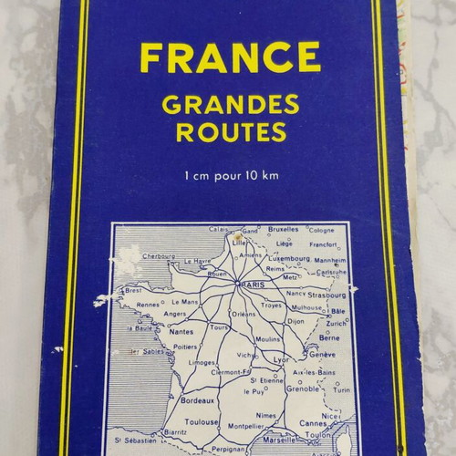 Vintage Michelin France Grandes Routes map used, 1950s-60s