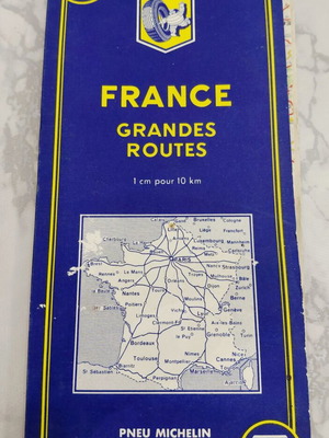 Vintage Michelin France Grandes Routes map used, 1950s-60s