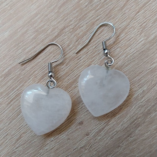 Handmade Heart Earrings (2cm) made of Natural White Quartz