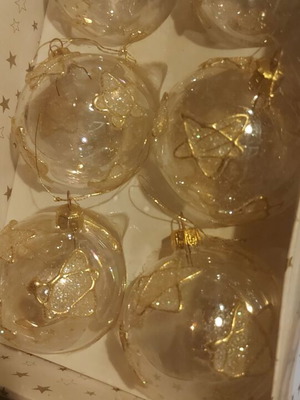 Christmas balls new, pack of 12, gold plastic with star design