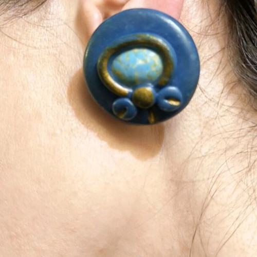 Vintage earrings with turquoise stone and clip like new, petrol