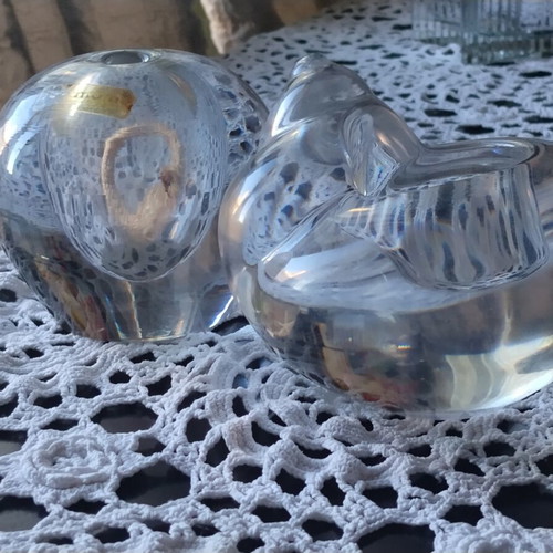 Vintage crystal set: Orrefors snail candle holder & Formano oil lamp