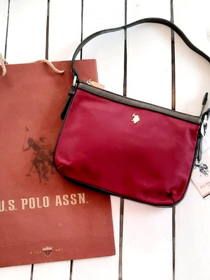 Polo ASSN Τσάντα Ώμου Καινούργιο με Δερμάτινα Λουράκια Μαύρο Κόκκινο 27x20cm