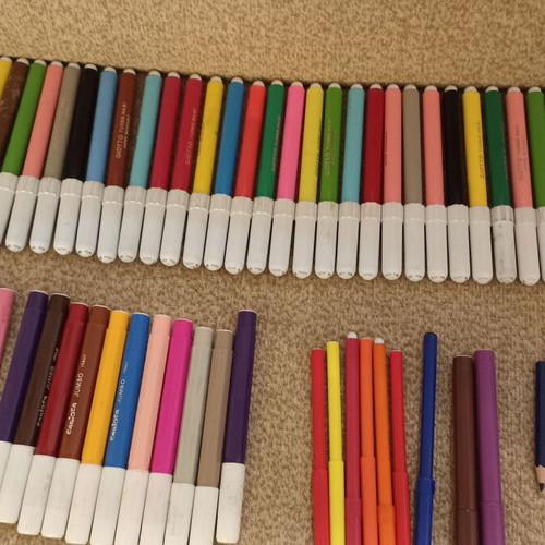 Painting set used with colored pencils and markers