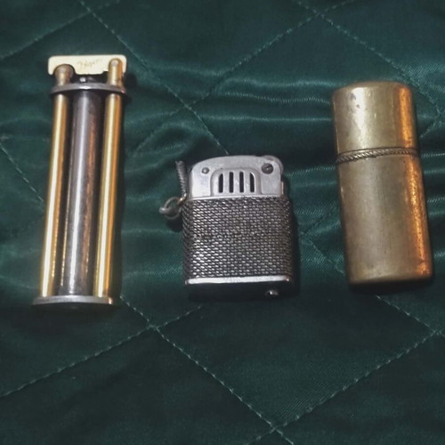 Collectible old lighters used, set of 3 with brass bottle opener