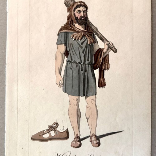 Hercules lithographs used, 2 original hand-colored 19th century prints