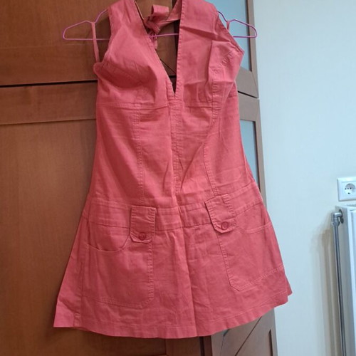 Summer coral dress used, size L, with pockets