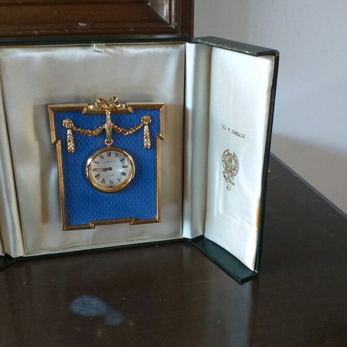 Table clock used Faberge style Kidney & Co London