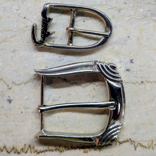 Metal belt buckles used, set of two, silver