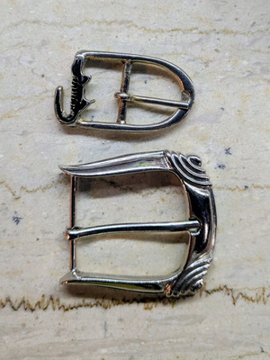 Metal belt buckles used, set of two, silver