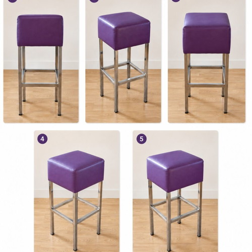 Bar stools with metal frame, like new, purple leatherette seat