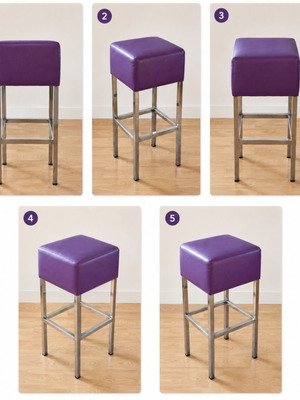 Bar stools with metal frame, like new, purple leatherette seat