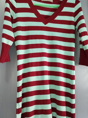 Pink Woman striped dress with 3/4 sleeve, like new, red and turquoise, size XL