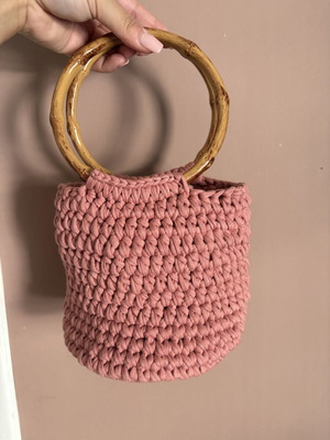 Handmade women's bag with horn handles, like new, pink