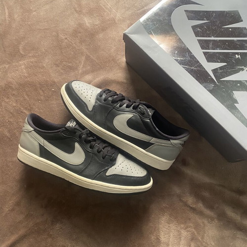 Jordan 1 Low OG Shadow sneakers, black and grey, size 43