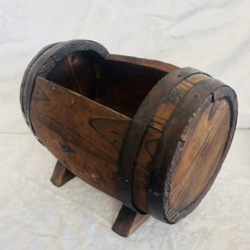 Cypriot Barrel Planter Used Handmade Wooden Metal