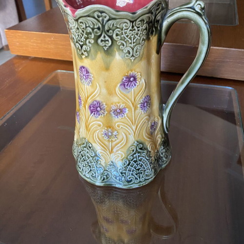 Majolica French Antique Pitcher Frie Onnaing France Art Nouveau ~1890 like new