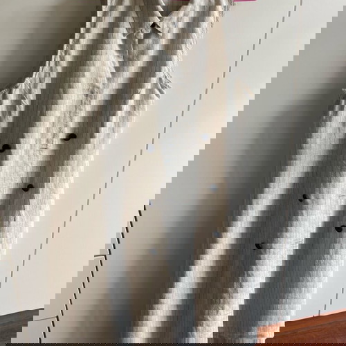 Φόρεμα Mango L μπεζ λινό ριγέ με κουμπιά σταυρωτά καινούργιο