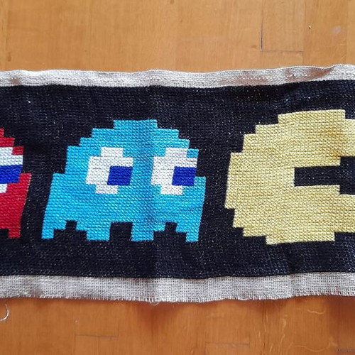 Pac Man x Ghosts Handmade Embroidered Frame 24,000 Stitches 1m x 30cm