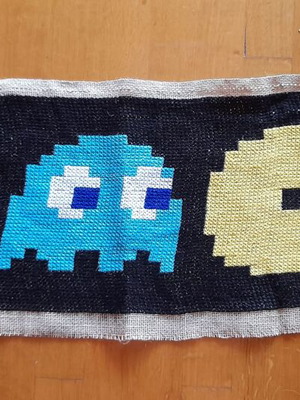 Pac Man x Ghosts Handmade Embroidered Frame 24,000 Stitches 1m x 30cm