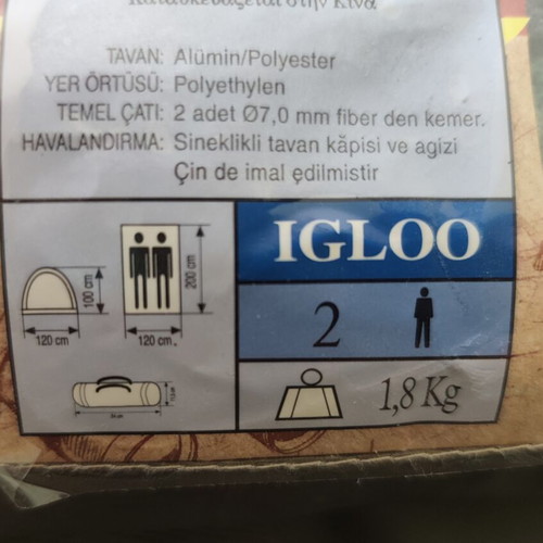 Camping tent for 2 people, igloo type, 1.8 kg